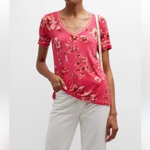 Johnny Was Favorite Fuchsia Floral Short Sleeve Top Size Medium